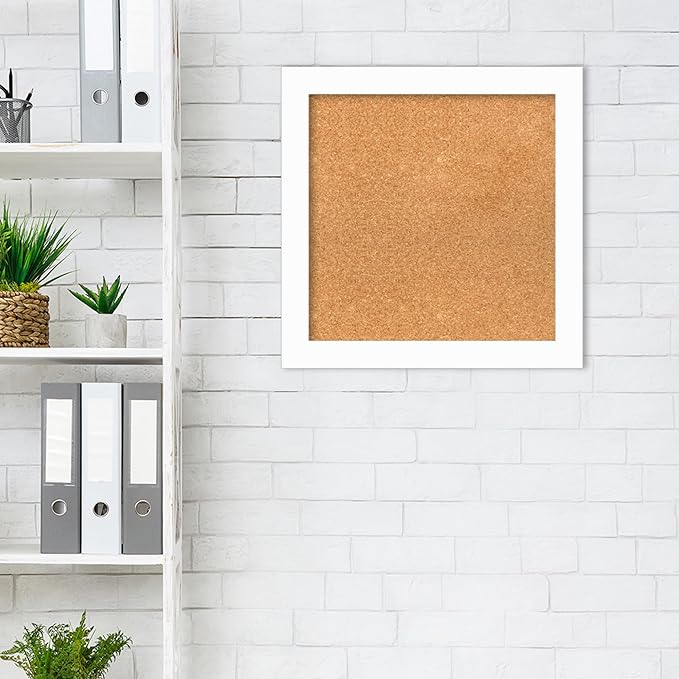 Amanti Art Natural Cork Board for Wall, 21x21 Vision Board with White Frame, Small Corkboard Office Decor for Home Organization, Casual Corkboard Pinboard to Display Items for Home Organization in