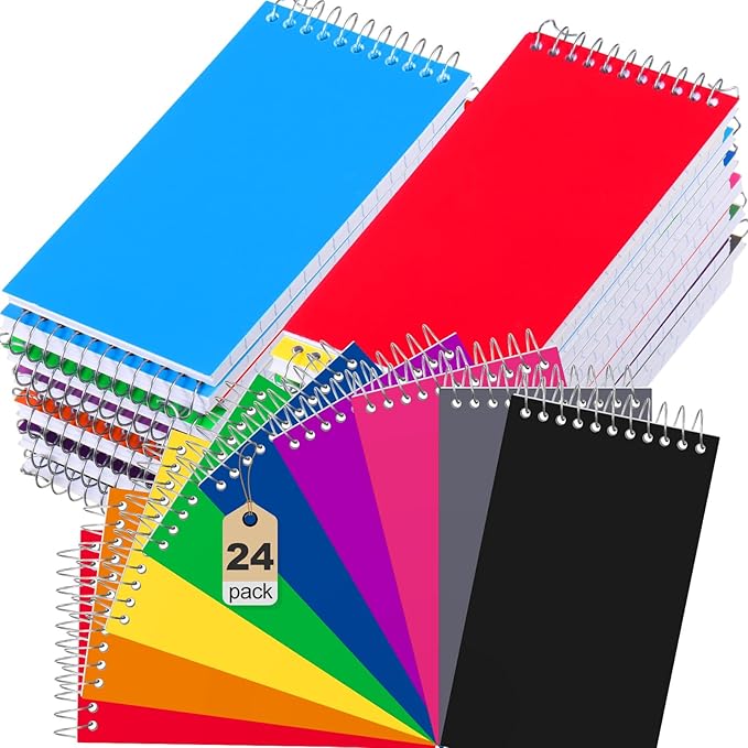 24 Pcs Small Pocket Notebooks 3 x 5 Inch Mini Memo Spiral Notepads Top Bound College Ruled Lined Note Pads for Back School Office Journaling Noting, 75 Sheets/Pad (Rainbow)