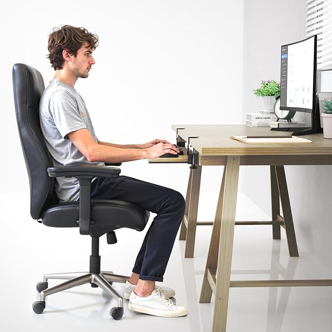 Ergonomic Keyboard Tray Under Desk Pull Out with Adjustable C-Clamp Mount, Slide-Out Computer Keyboard and Mouse Platform Drawer for Office and Home Typing (Light Wood)