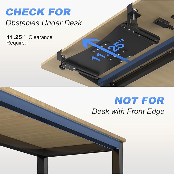 suptek Keyboard Tray Under Desk Pull Out with C Clamp Mount, Computer Keyboard & Mouse Tray, 25.6 (30 Including Clamps) x 11.8 inch Slide-Out Platform Computer Drawer for Typing, Black, DSF1