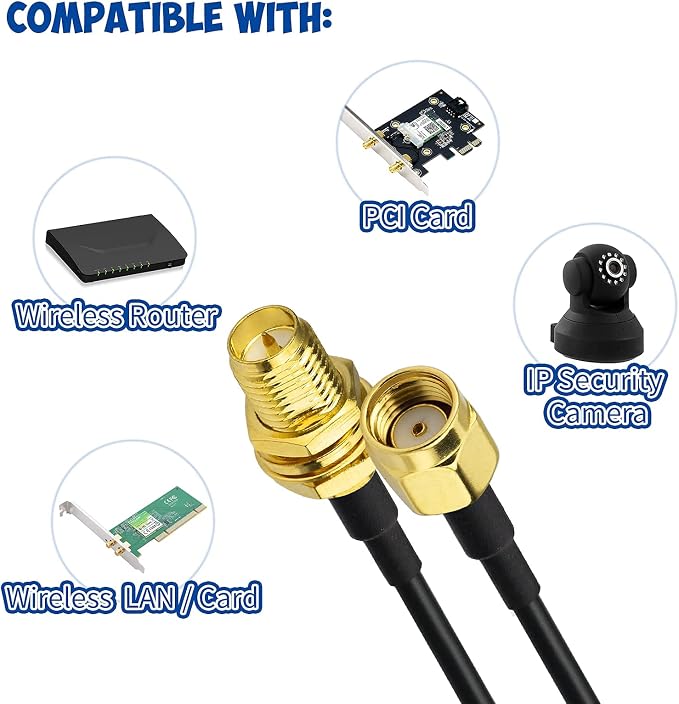 Bingfu WiFi Antenna Extension Cable 2-Pack RP-SMA Male to RP-SMA Female - Image 5