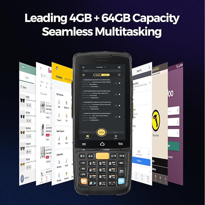 MUNBYN Android Barcode Scanner MC005, Android 14, 4GB+64GB PDA Handheld, Equipped with Honeywell HS7 1D & 2D Bar Code Scan Engine, 4-inch Touchscreen, 5000mAh Mobile Scanner for Inventory Warehouse