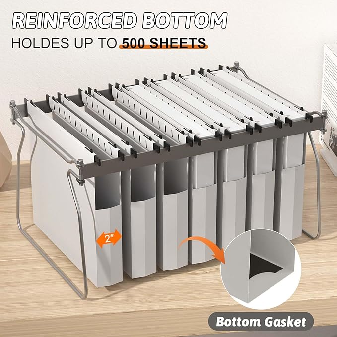 Plastic Extra Capacity Hanging File Folder Letter Size,12 Pack Reinforced Expandable Hanging Folders,Heavy Duty 2 Inch Expansion,Adjustable Tabs,Hanging Organizer Designed for Bulky Files(Gray)