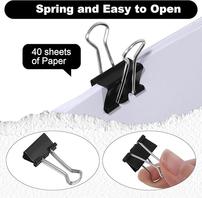 Ufmarine 60 Pcs Small Binder Clips 3/4 Inch Length, Black Small Paper Clips for Office, Standard Size