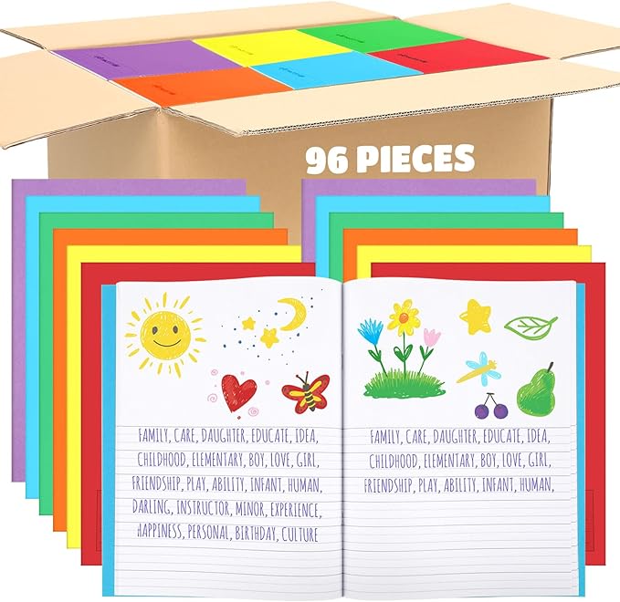 Henoyso 96 Pcs Primary Composition Notebook K-2 9 3/4 x 7 1/2 Inch Primary Journal, Back to School Supplies, Bulk Blank Writing Book for Kid to Write Draw Journal 60 Page Notebooks (Colorful)