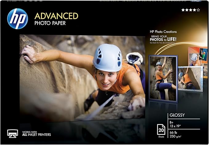 HP Advanced Photo Paper, Glossy, 13x19 in, 20 sheets (CR696A),White