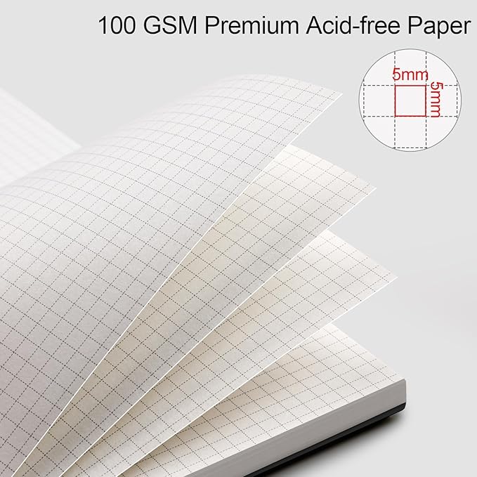AHGXG Graph Paper Notebook - Spiral Notebook Journal 160 Pages, A5 Graph Notebook 5.7" x 8.3", 100 gsm Thick Grid Paper, Waterproof Plastic Cover, for School Writing Engineering Math, Black