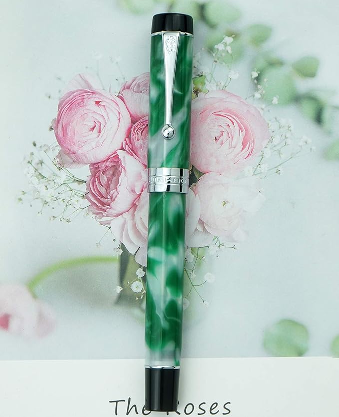 Jinhao 100 Fountain Pen Celluloid Classic Style, #6 Nib Smooth Writing Instrument with Refillable Converter and Pen Case Set