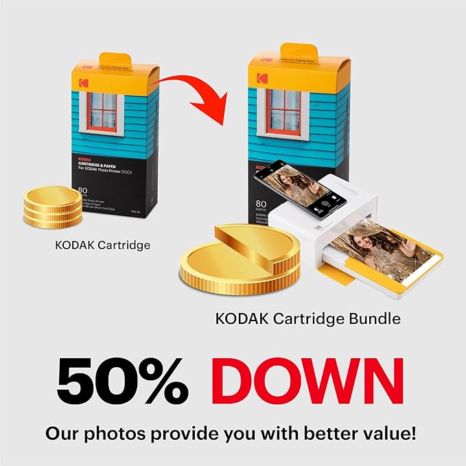 KODAK Dock Plus 4PASS Instant Photo Printer (4x6 inches) + 10 Sheets