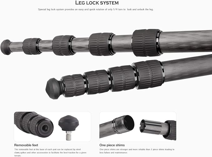 Leofoto MP-284C 65" 4-Section Carbon Fiber Portable Monopod, Lightweight - Image 8
