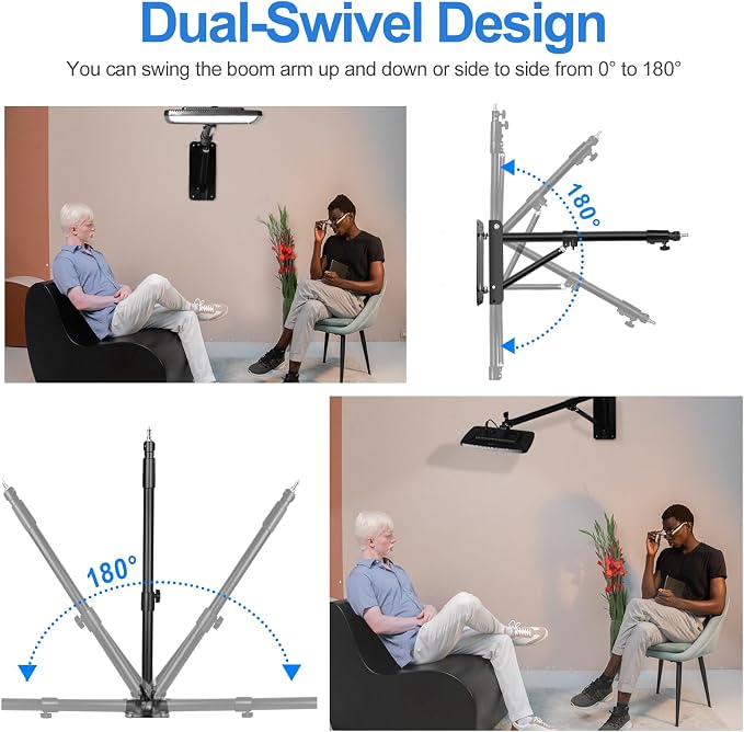 EMART Ring Light Wall Mount Boom Arm, Adjustable 71in/180cm Mounted Overhead - Image 2