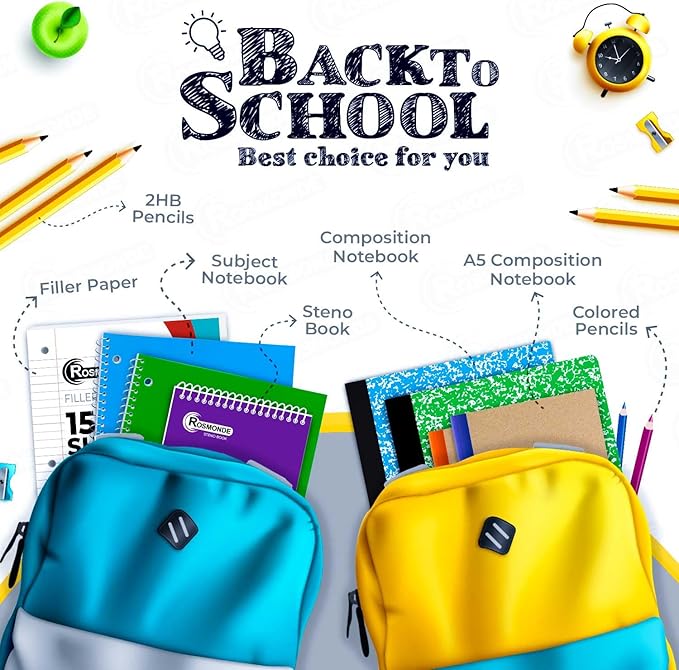 5 Subject Notebook College Ruled, 6 Value Pack, 300 Pages (150 Sheets), 8 x 10-1/2", 5 Subject College Ruled Spiral Notebooks for School & Office, Thick Paper Fights Ink Bleed, 3 Hole Punched