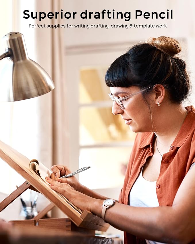 Nicpro Blocky Gear 0.3 mm Mechanical Pencils Set in Case, Metal Pencil with Lead Refills, Eraser for Professional & Adult Art Writing Drafting Drawing