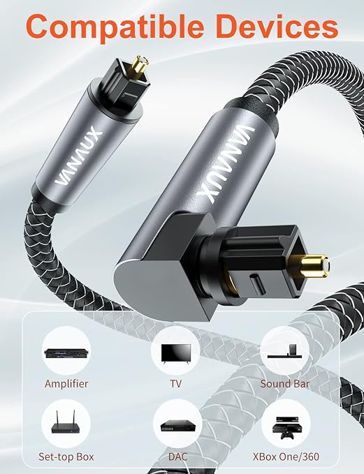 VANAUX 90 Degree Optical Cable, SPDIF Audio Optical Cord, 360 Degree Rotatable - Image 5