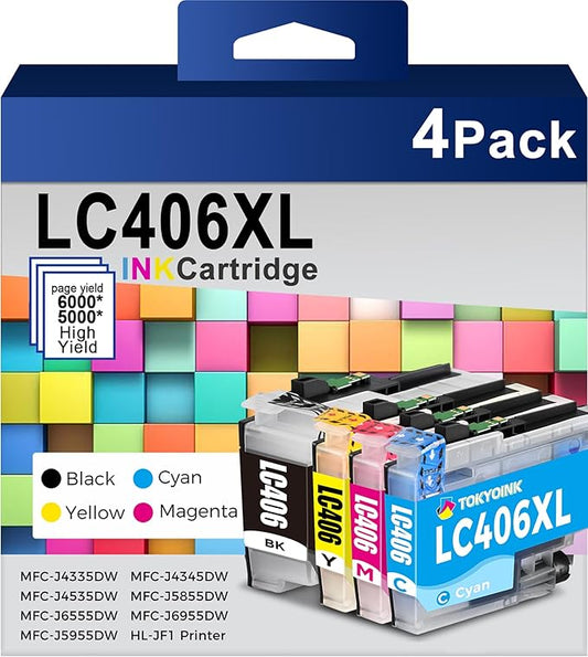 LC406XL Ink Cartridges Replacement for Brother LC406 LC 406 XL Ink Cartridge Compatible with MFC-J4335DW MFC-J6955DW MFC-J5855DW MFC-J4535DW Printers (4Pack)
