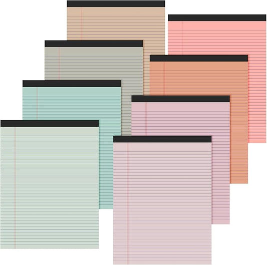 Fuutreo 8 Pcs 8.5'' x 11'' Colored Legal Pad Writing Pads Narrow Ruled 50 Sheets Per Notepad Perforated Writing Notepad Office Supplies for College Office Business (Bohemian Color)