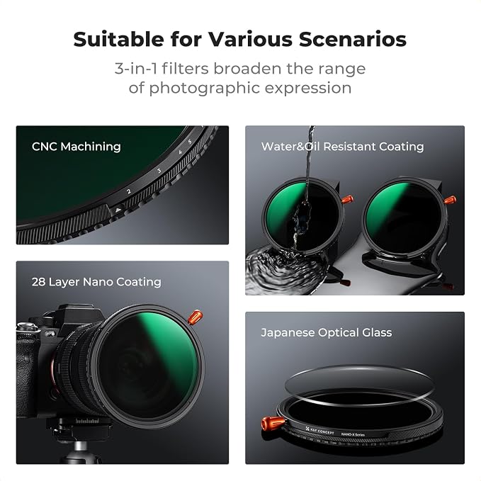 K&F CONCEPT 72mm Black Diffusion Mist Effect 1/4 & Variable ND2-32 & Circular - Image 6