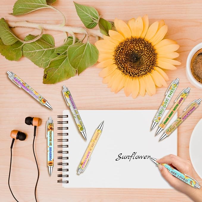 Idealmuzik Sunflower Pens Set – Bright Sunshine -Themed Ballpoint Pens for Girls, Teachers, and Flower Lovers – Smooth Writing Stationery for School, Office, or Journaling – Gift for Women