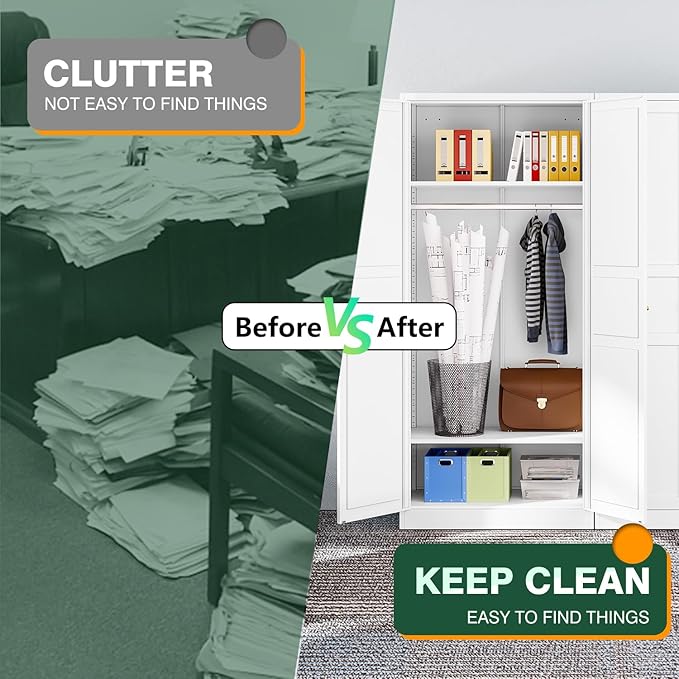 Letaya Wardrobe Armoire Closet,72" H Metal Storage Cabinet with Adjustable Shelves and Hanging Rod,Bedroom Armoire Cabinet Clothes Organizer (White)