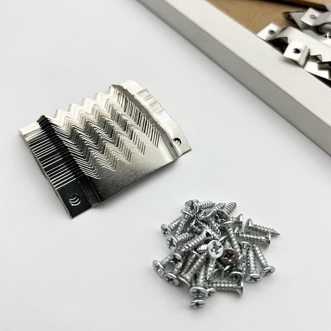 50 Pack Large Sawtooth Picture Hangers Steel Picture Hangers Picture Frames Hangers with Screws Picture Hang Solutions, for Hanging Clock Paintings Artwork Picture Frame Hook Photos (Silver)