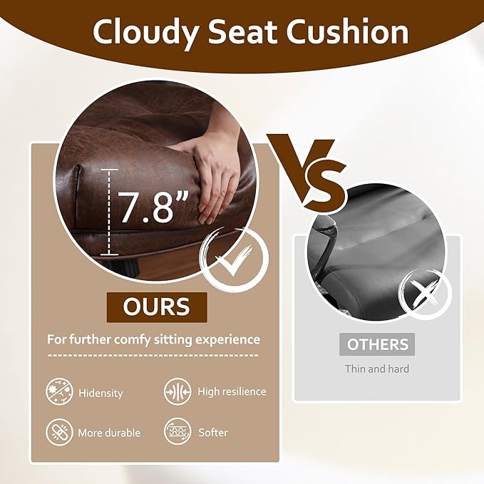 Faux Leather Executive Office Chair - Big and Tall Ergonomic Home Office Chair,Reclining Computer Desk Chair w/Lumbar Support,Adjustable Task Chair Swivel Rolling Chair with Wheels,Dark Brown,Suede