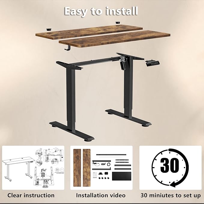Himimi Electric Standing Desk 55 x 24 inch for Home Office,Sit-Stand Adjustable Desk with Memory Presets,Height Adjustable Desk for Gaming/Working,Free Hook, Lockable Wheels,Mouse Pad,Brown
