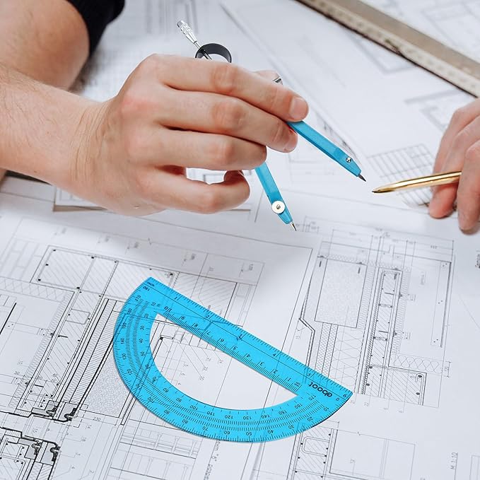 EBOOT Student Geometry Math Set, Drawing Compass and 6 Inch Clear Swing Arm Protractors 180 Degree Math Protractor(Blue and Blue)