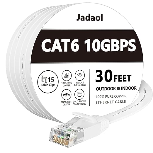 Jadaol Cat 6 Ethernet Cable 30 ft, 10Gbps Support Cat8 Cat7 Network, Flat RJ45 by Jadaol