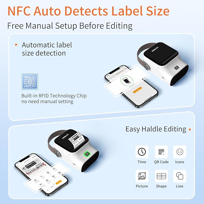 Rongta Bluetooth Label Maker Machine with Tape, Thermal Label Printer for Office, Small Business Essentials, Home Organization, Portable Inkless Sticker Label Maker with 2x1.18 inch Labels-150pcs