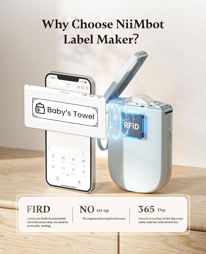 NIIMBOT Label Maker Bluetooth Mini Label Printer D11 2024 Version, Portable Label Maker with Tape Thermal Sticker Small Labeler, 300 DPI High Clearity Rechargeable, Blue
