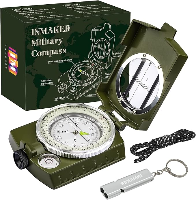 INMAKER Compass, Compass Hiking with Survival Whistle, Luminous Compass Gift for Kids, Apply to Outdoor Survival, Camping and Navigation