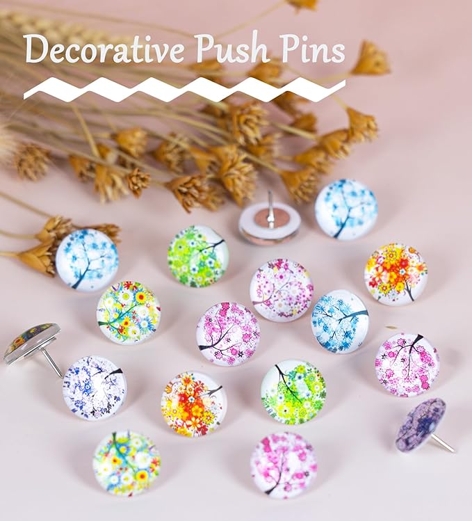 24Pcs Plants Push Pins Decorative Thumb Tacks Cute Office Decor for Cork Board Bulletin Board, Desk Accessories Aesthetic,Classroom,Home Decor(Tree)