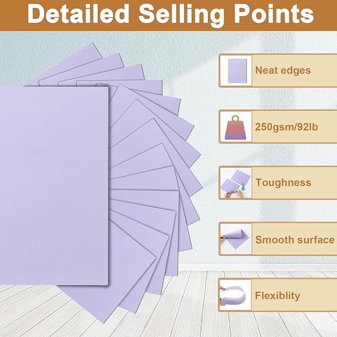 28 Sheets Light Purple Cardstock 8.5 x 11 Crafts Paper, 92lb Heavyweight Paper Card Stock for DIY Cards Making, Birthday Decorations, Greeting Cards, Invitations, Certificates