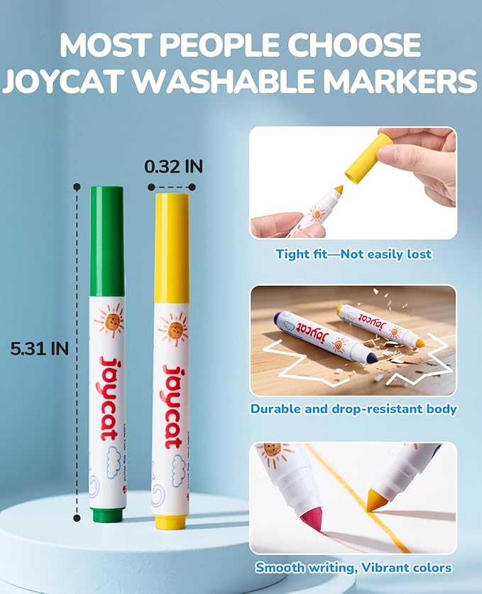 JoyCat 240-Count Washable Markers Bulk Set - 12 Assorted Colors | Classroom Supplies for Teachers, Markers For Kids & School | Flip-Top Storage Box, Non-Toxic Art Supplies