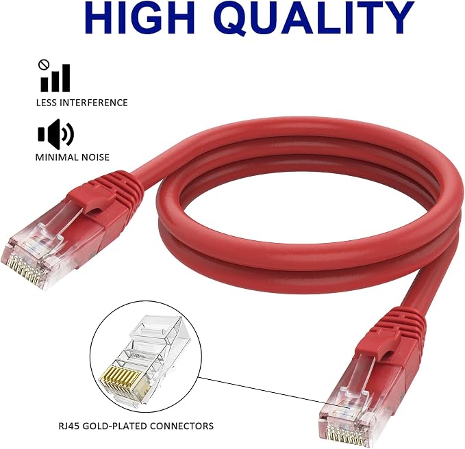 Adoreen Cat 6 Ethernet Cable 25 Ft-Red, Outdoor & Indoor Snagless Long Round - Image 3