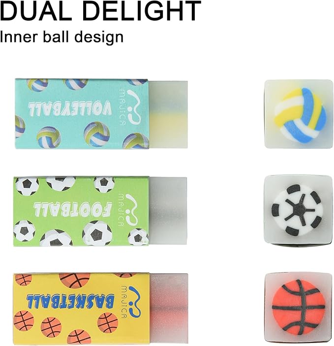 18Pcs Cute Sports Ball Erasers for Kids Bulk, Fun Basketball Soccer Volleyball Pencil Jelly Erasers for School Classroom Supplies Prize Gifts Party Favors