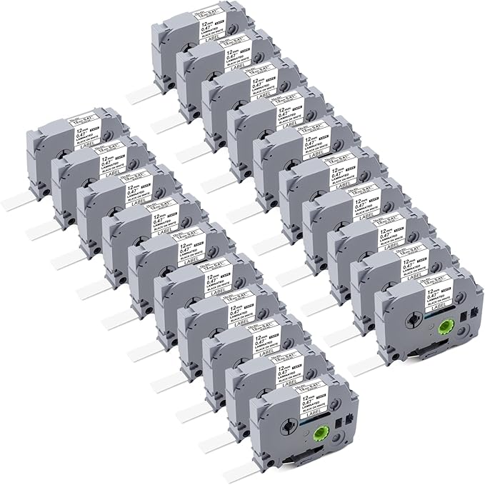 20PK TZE-231 Compatible with Brother P Touch Label Tape 12mm 0.47 White Refill TZe-231 Label Tape for Brother P-Touch Label Maker PT-D210 PT-H110 PT-D220 8m 26.2ft