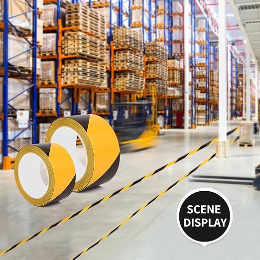 2 Inch x 660 FT Black & Yellow Floor Marking Tape, High-Visibility & Adhesive Hazard Tape for Caution & Aisle Marking, Caution Warning Safety Stripe Tape Roll for Walls Steps Pipes Equipment