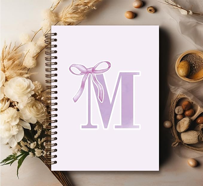 foedor Coquette Trendy Preppy Purple Bow Spiral Notebook,Initial M Journal Personalized Teen Girl Gifts,Monogrammed Gifts for Women Teen Girl,College Ruled Hardcover Spiral Notebook(purple)