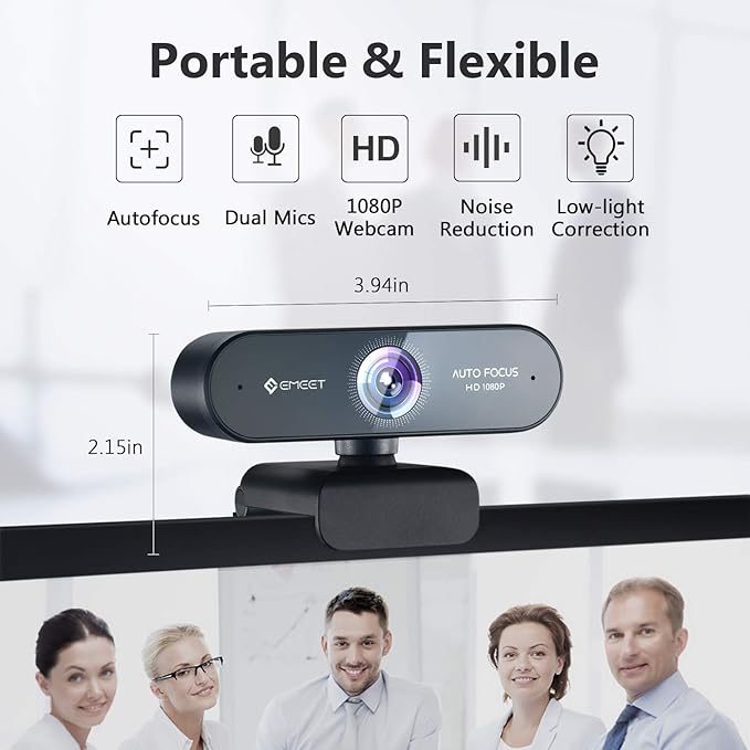 1080P Webcam with Microphone, eMeet Nova AutoFocus HD Webcam, 96°View Web Camera w/ 2 De-Noise Mics for Laptop/Desktop, Plug & Play USB Streaming Computer Camera for Conference/Calling/Teaching/Gaming