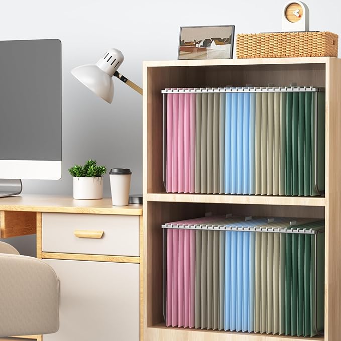 Hanging File Folders Letter Size, 25 Pack File Organizer Folders, 1/5-Cut Tabs With Hanging File Folder Framer, Heavy Duty 2 Inch Expansion, Stay Organized for Your Home and Office Bulk File.