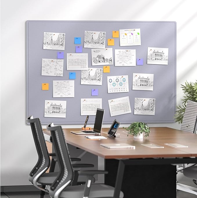 MaxGear Extra Large Bulletin Board 72" x 48", Foldable Felt Board Vision Board Supplies, Cork Board for Office, Home, School, Small Pin Boards for Walls Decorative Display Board Moonlight Gray