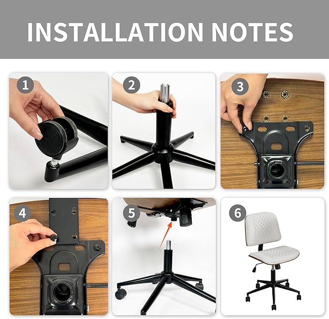 Stylish White Home Office Chair – Armless PU Leather Mid-Back Chair with Adjustable Height, Swivel Wheels, Walnut Finish for Study, Bedroom, or Dorm Room