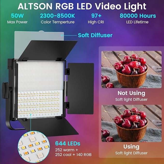 Anautin RGB Photography Lighting Kit, 50W Bi-Color LED Studio Lights, - Image 2