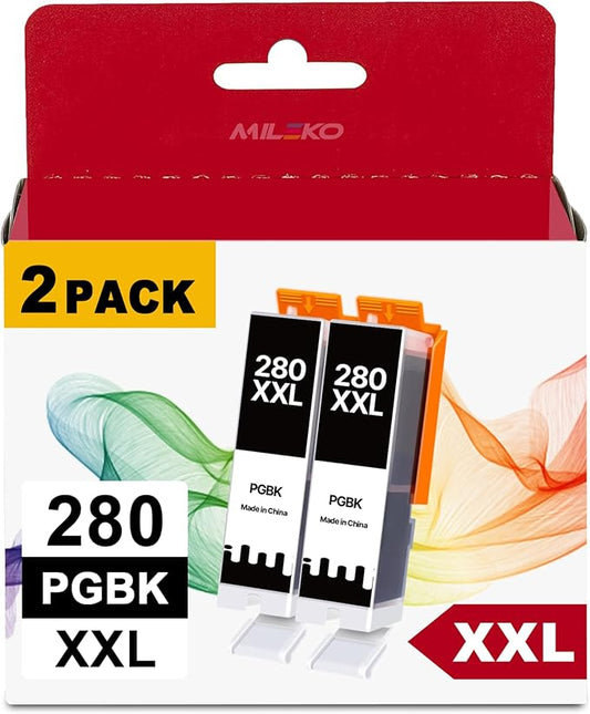 MILEKO 280XXL Black Ink Cartridges Replacement for Canon 280 281 Ink Cartridges Work with Canon TR8620a TS9521C TS9120 TS6220 TR7520 TR7620A TR8520 TS6320 TS9520A TS702A TS8220 TS8320 Pinter (2 PGBK)