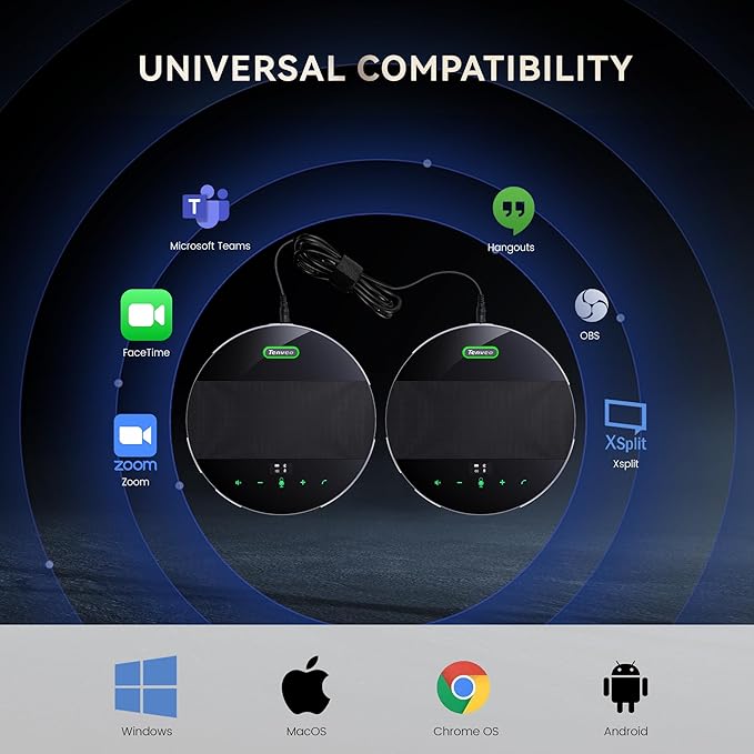 Tenveo MagiCall-EX Bluetooth Conference Speakerphone, Daisy Chain/Use Alone up to 30 attendees, Bluetooth/Wireless/USB Microphone, 360°Voice Pickup Noise Cancelling for Conference Call Large Meeting