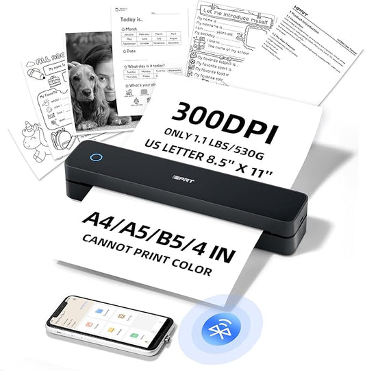 iDPRT Portable-Printer Wireless for Travel, 300DPI Inkless-Thermal-Small-Printer for Home Use, Office, Vehicles, Mobile Bluetooth Printers Supports 8.5" x 11" US Letter&A4&A5 Size, for Phone & PC