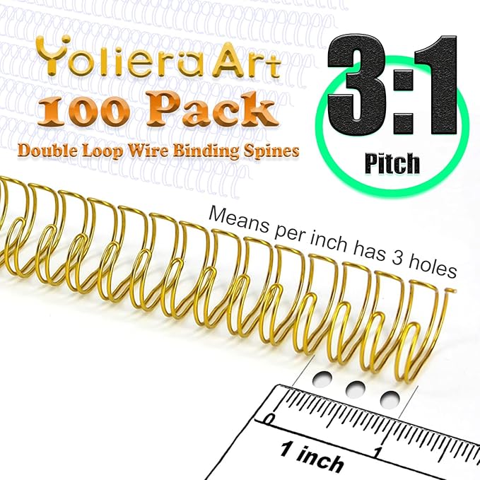 100 Pack Double Loop Wire Binding Spines, YolieraArt Wire Binding Spines, 5/8 Inch Binding Wire for Letter Size 140 Sheet Capacity), 100P, 3:1 Pitch, Black)