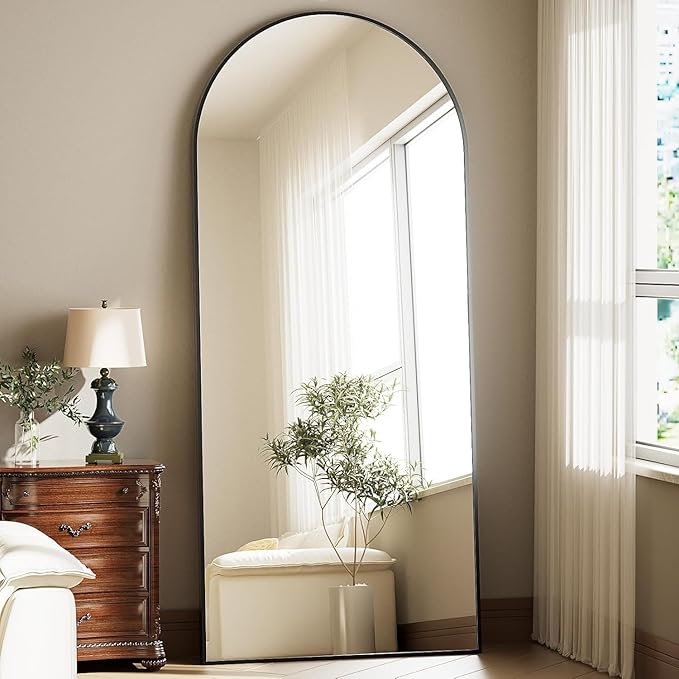 Full Body Mirror 26x71 inch Arched Full Length Mirror with Stand Aluminum Wall Mounted Hanging or Leaning Standing Mirrors,Black