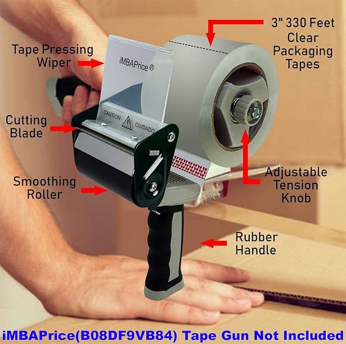 iMBAPrice 3-Inch Clear Packing Tape, 24 Rolls Extra Wide Shipping & Packing Tape (3" x 110 yard/330' Each) - Moving & Adhesive Carton Sealing for Office and Storage